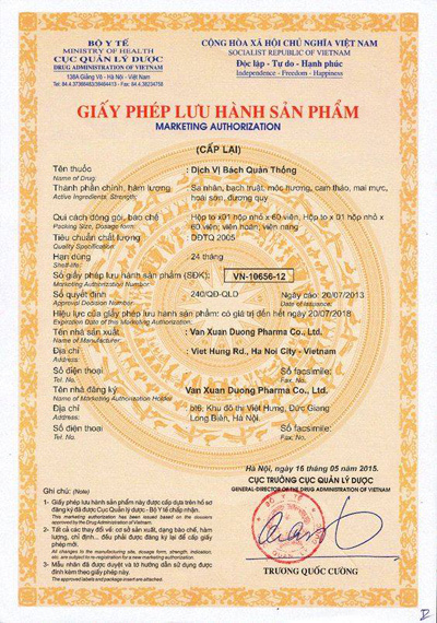 Dịch giấy phép lưu hành dược phẩm